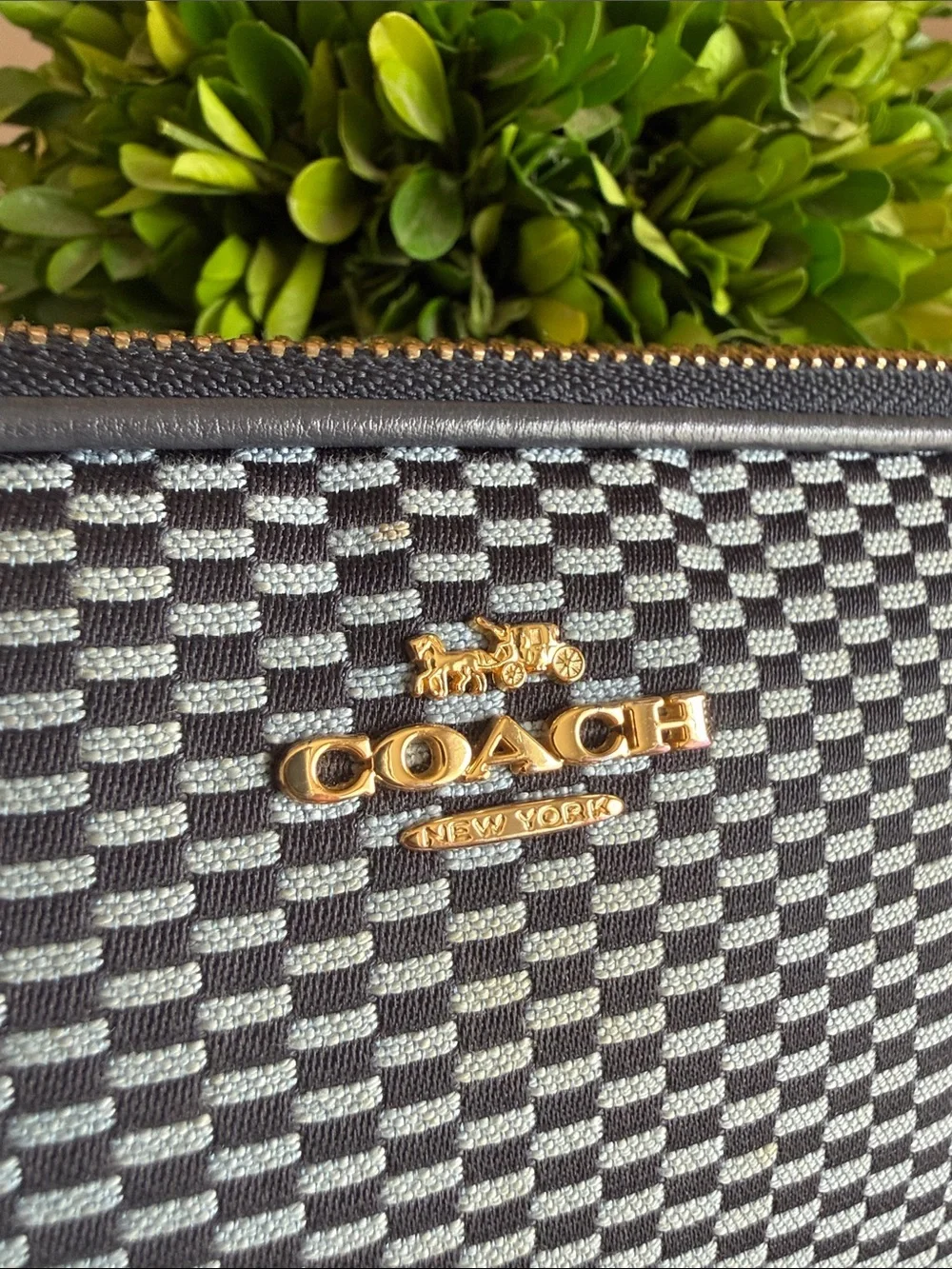 COACH 💙 BLUE TWO-TONE 🩵 LEGACY LACQUARD DOUBLE ZIP SMALL CROSSBODY BAG 🌟EUC🌟